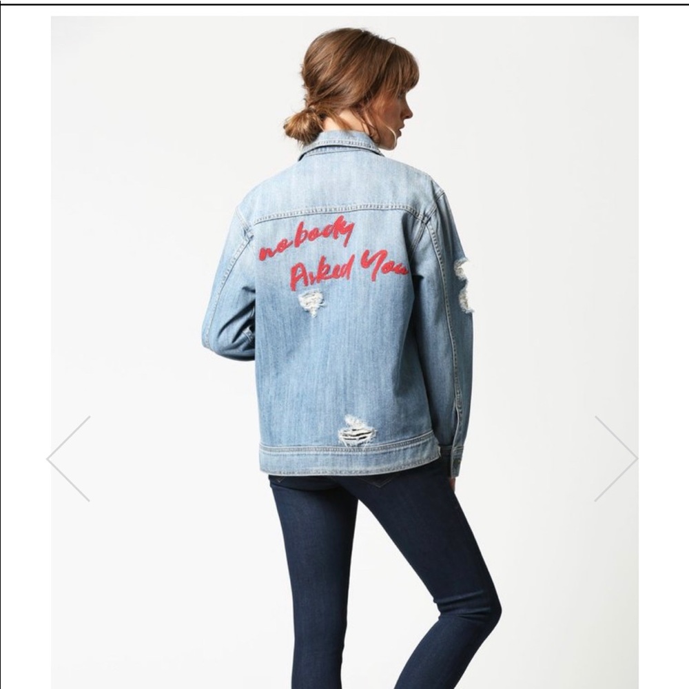 REBEL OVERSIZED RIPPED DENIM JACKET W/ EMBROIDERY